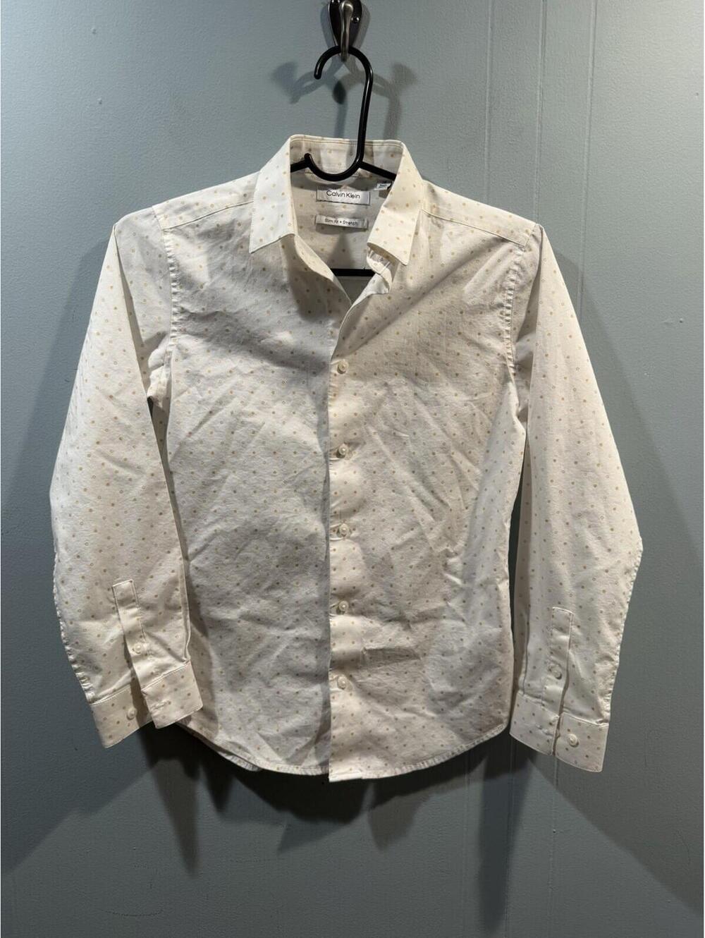 Kids Boys Calvin Klein Long Sleeves Shirt Slim Fit Stretch Size 14 Regular White